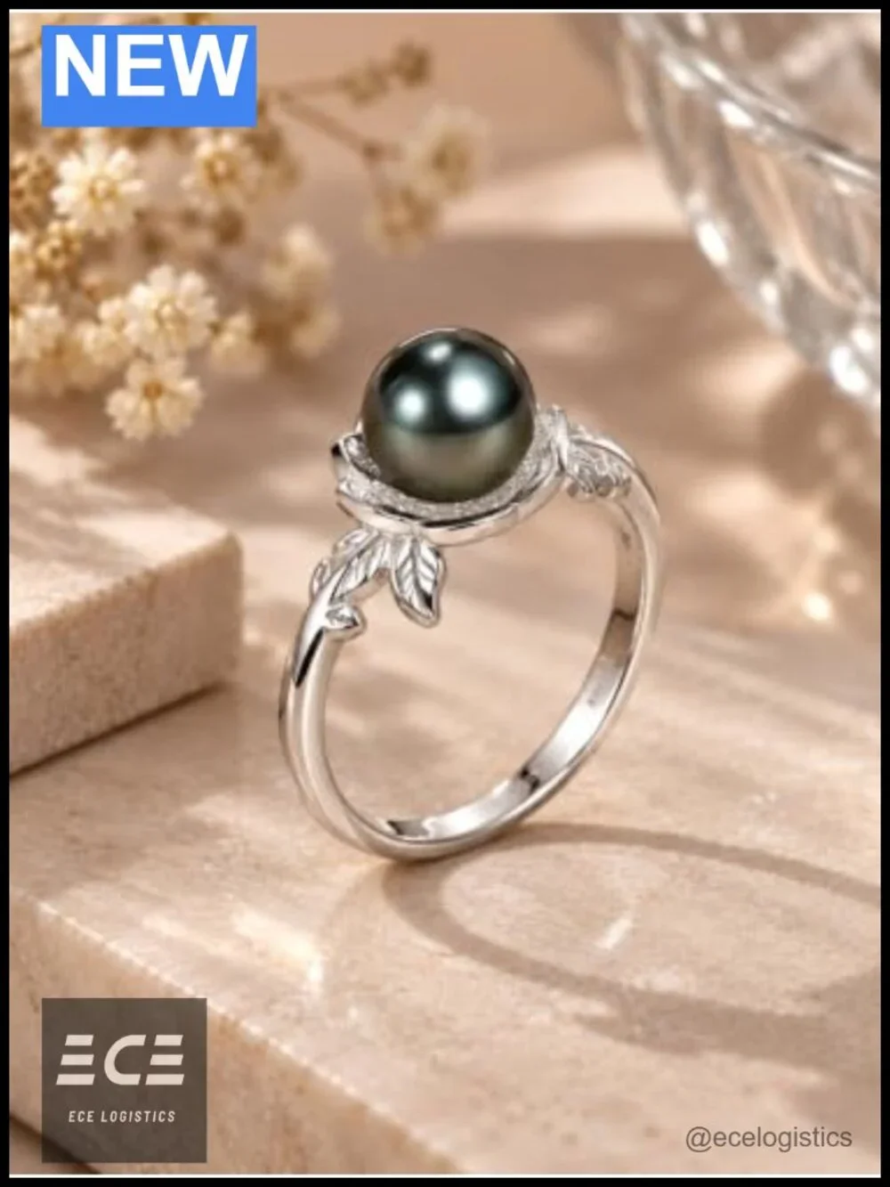 Freshwater Pearl Floral Solitaire Ring in Sterling Silver Promise Gift